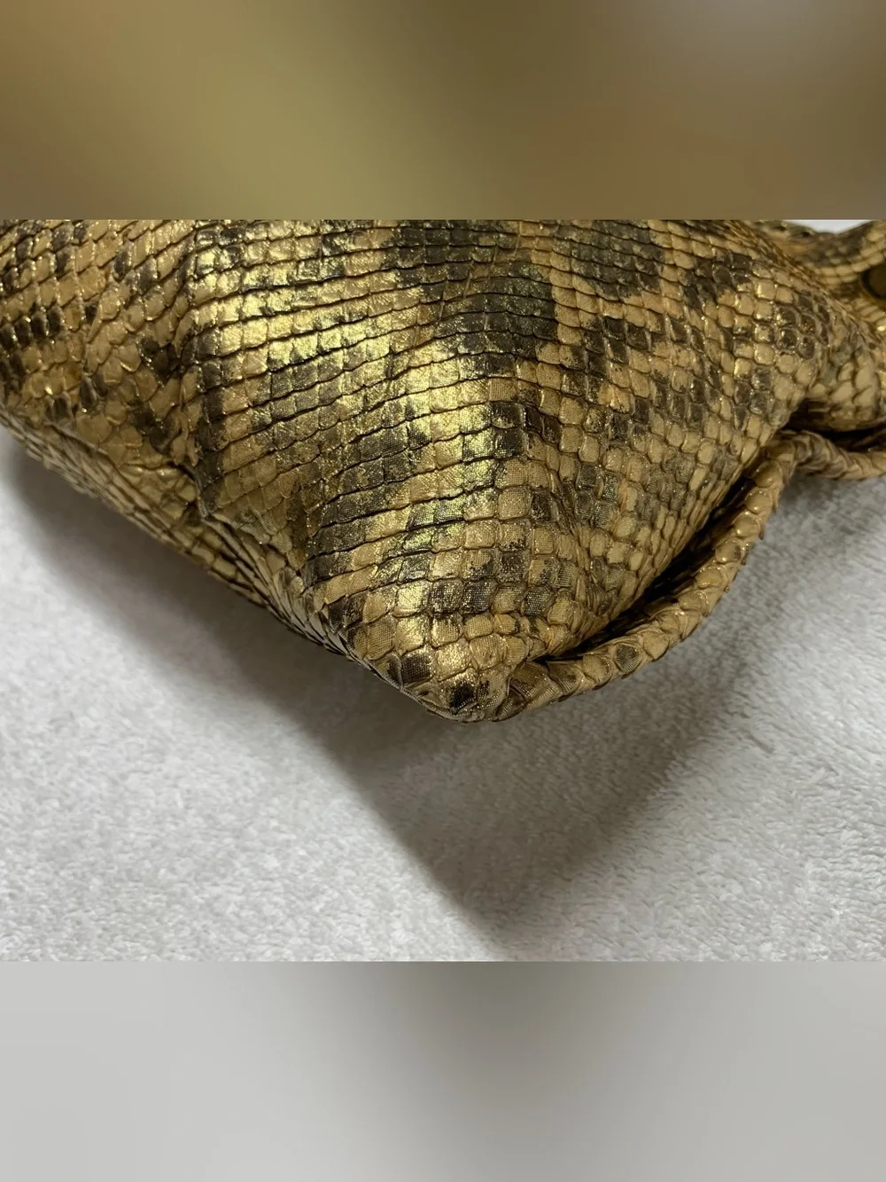 Gucci 1970 Gold Anaconda Snakeskin Tassel Chain Medium Hobo Bag